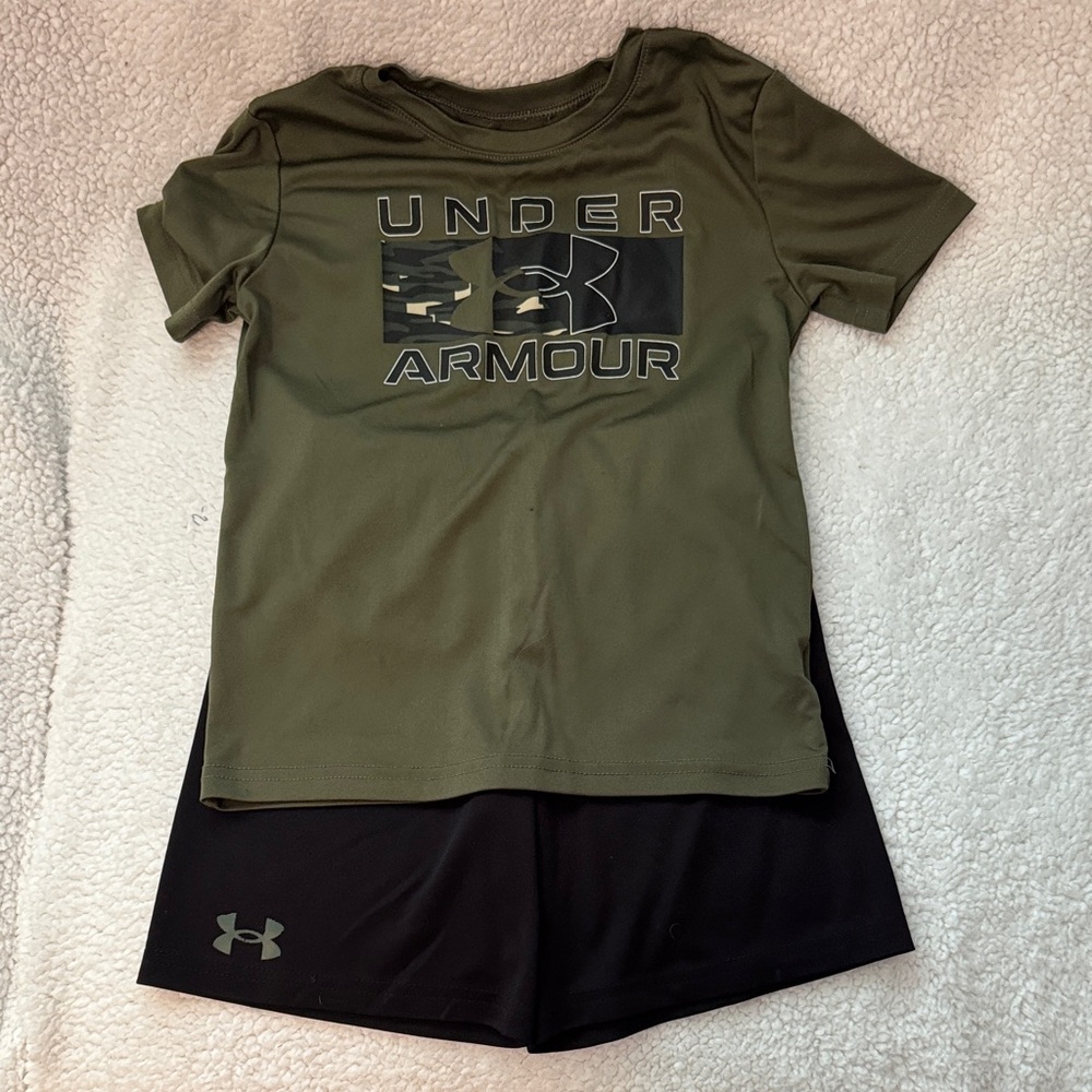 Under Armour Kids Olive Green Tee and Shorts set